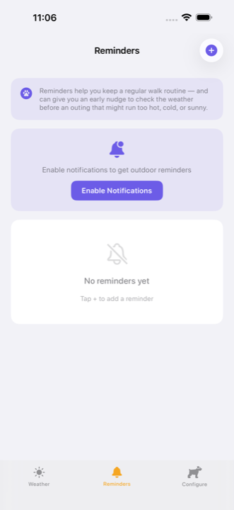 CoolTail reminders screen