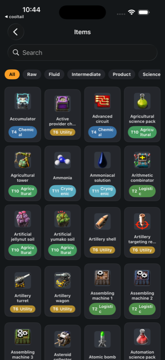 Item browser grid