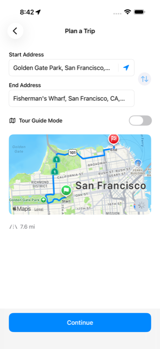Trip planner with route preview
