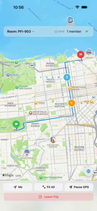 Shared live map with group members