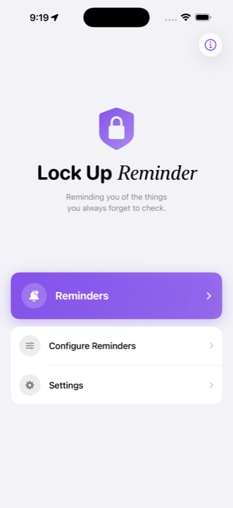 Lock Up Reminder home screen